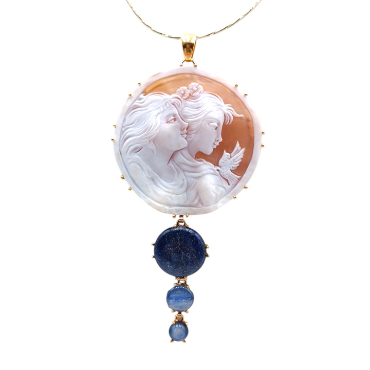 "The Two Sisters" Pendant Necklace in Cameo Mounted on Silver