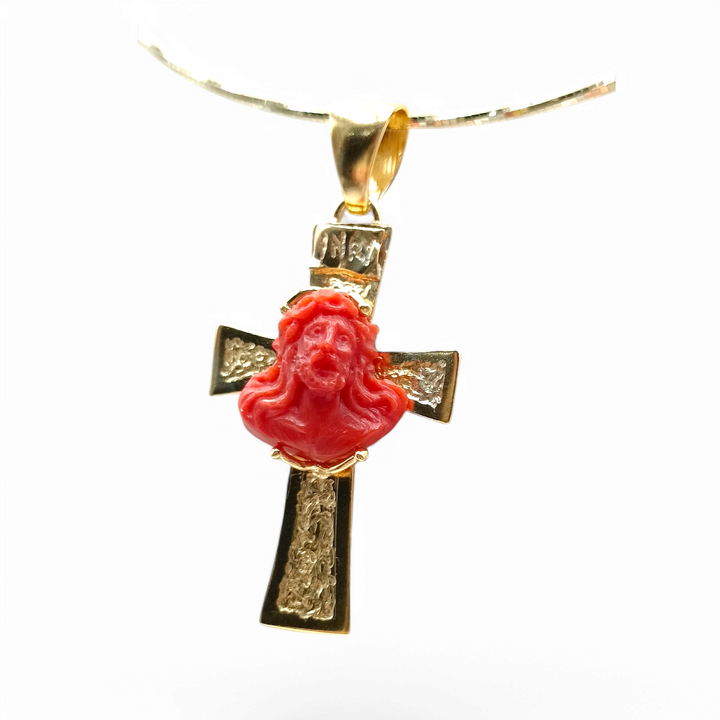 Collana ciondolo "Gesù" in corallo e argento