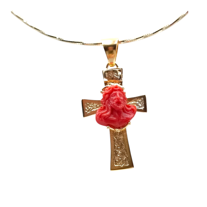 Collana ciondolo "Gesù" in corallo e argento