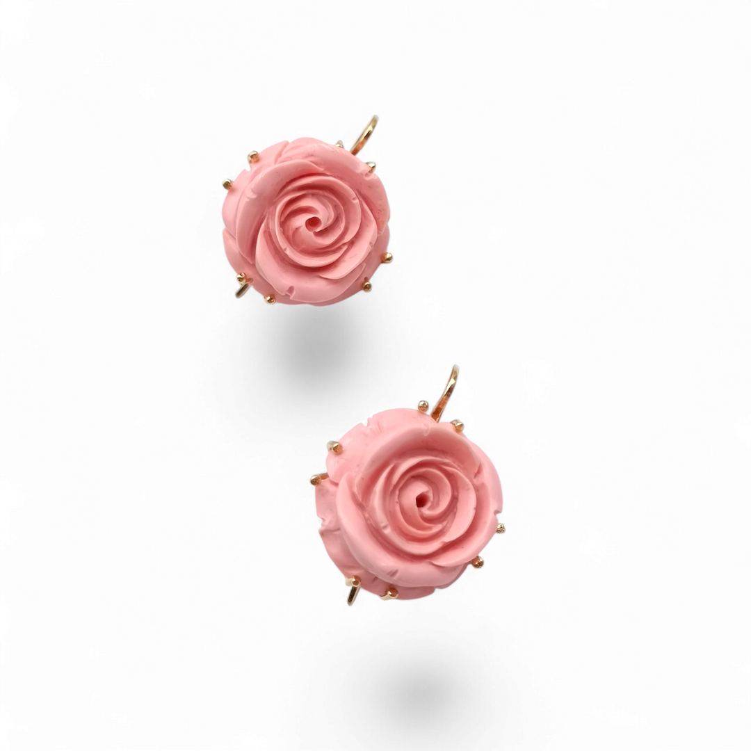 "Rose" earrings in coral paste mounted on silver