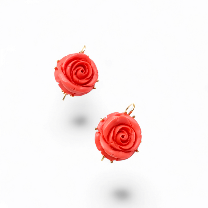 "Rose" earrings in coral paste mounted on silver