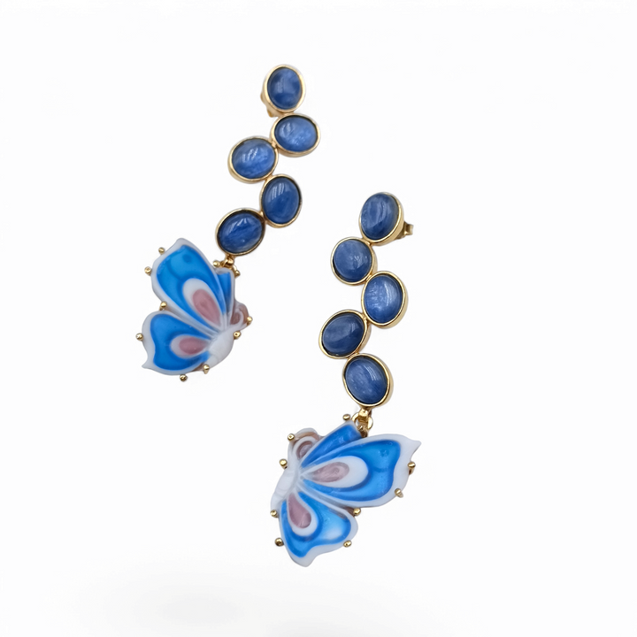 Cameo butterfly earrings and kyanite flower cluster mounted on silver