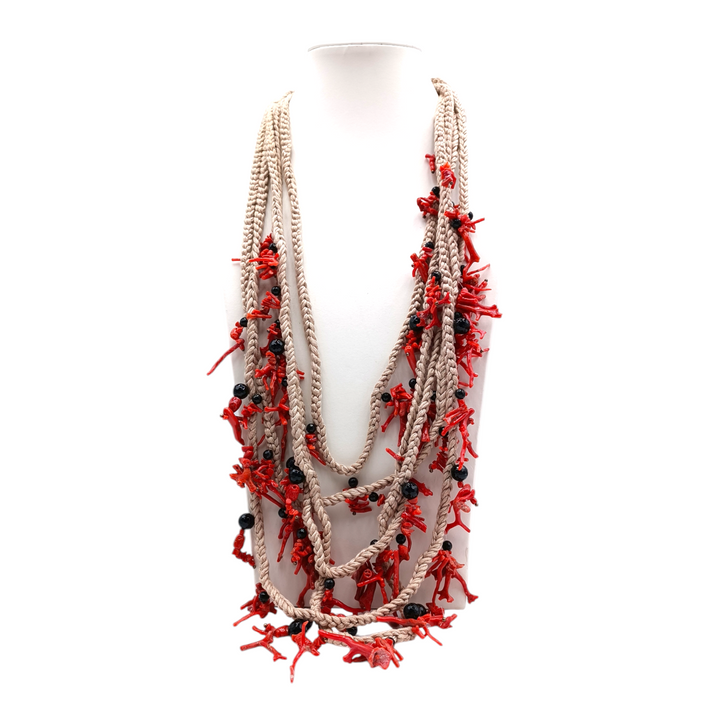 Collana frange di corallo e cotone