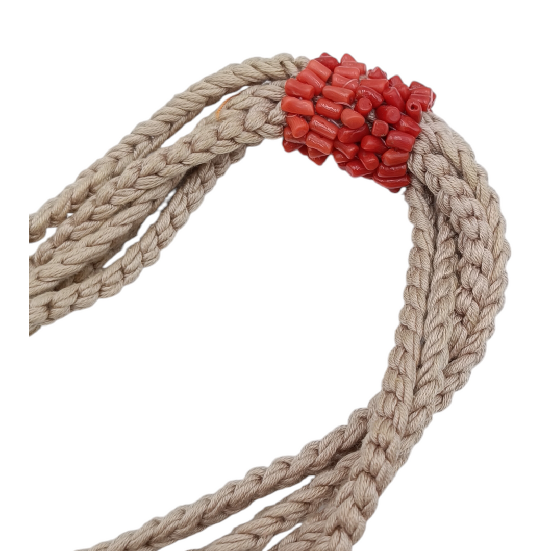 Collana frange di corallo e cotone