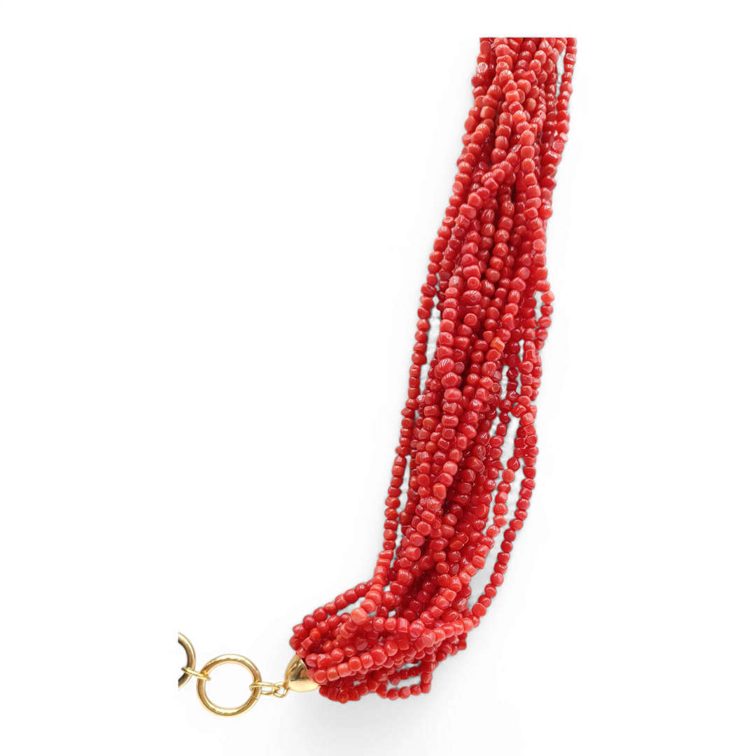 Collana corallo ed ebano montato su argento placcato oro