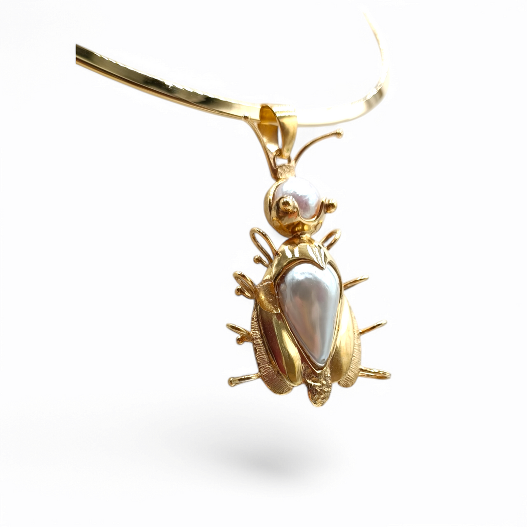 END OF COLLECTION - Scarab pendant necklace with scaramazza pearl mounted in silver