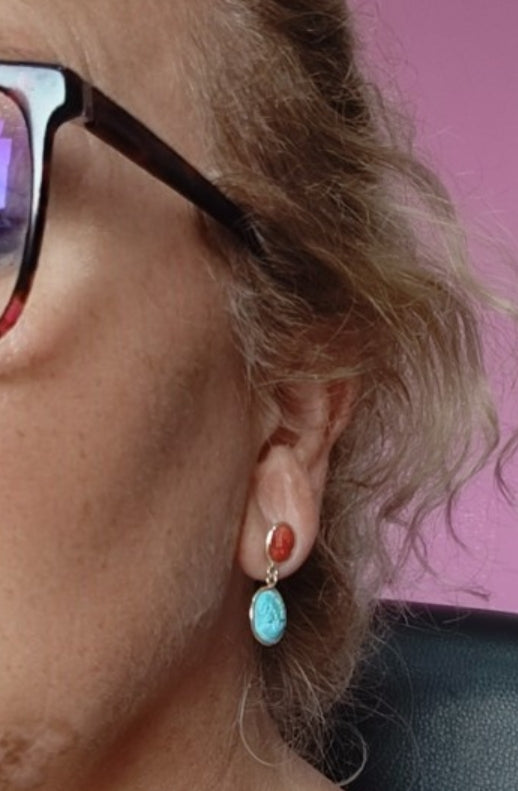 END OF COLLECTION - Coral and turquoise paste earrings mounted on silver