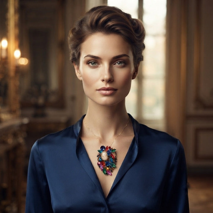 Ciondolo spilla Multicolor Dama di Cammeo e Cristalli Swarovski
