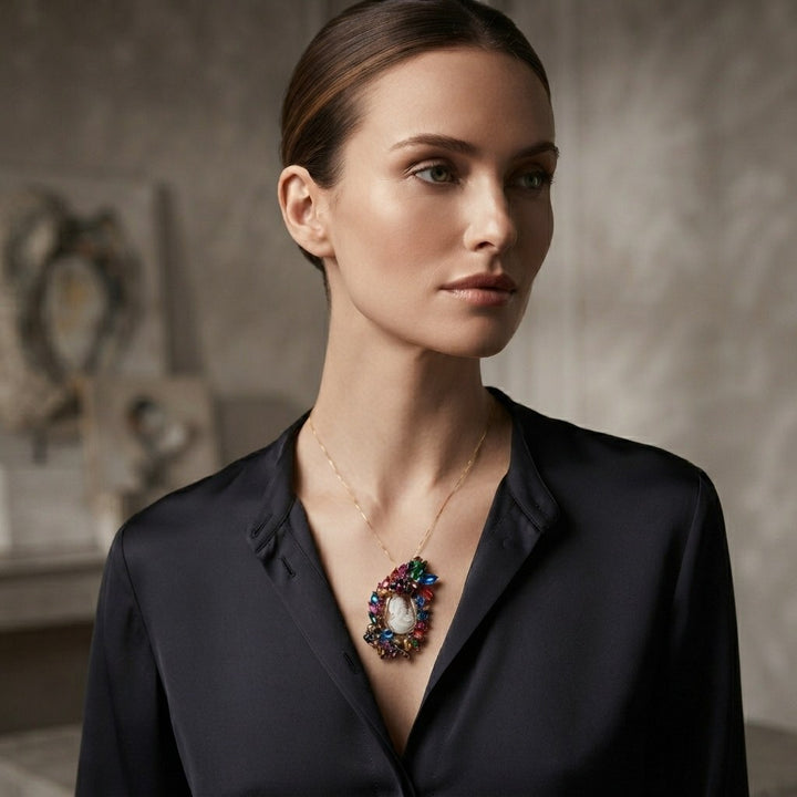 Ciondolo spilla Dama di Cammeo e Cristalli Swarovski