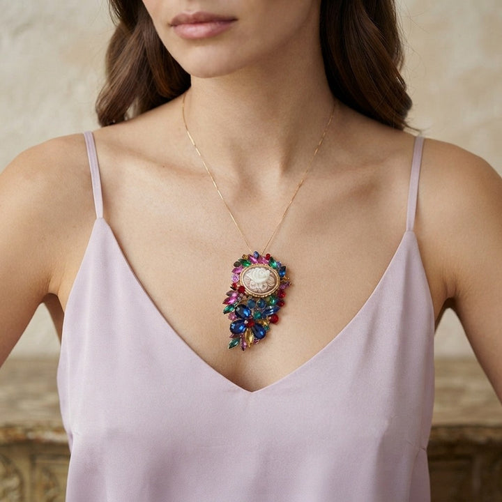 Ciondolo spilla Fiori di Cammeo e Cristalli Swarovski