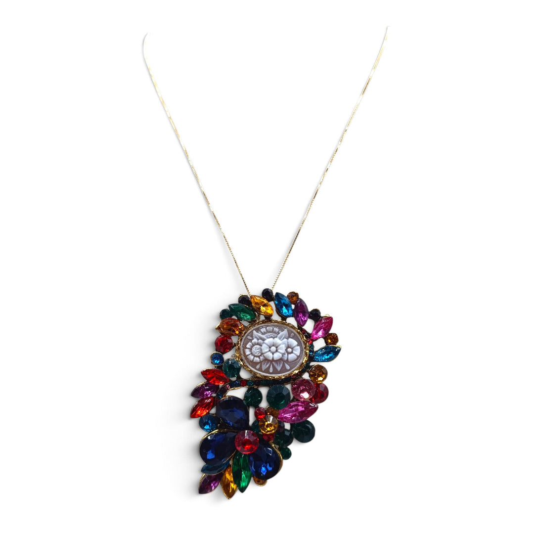 Ciondolo spilla Fiori di Cammeo e Cristalli Swarovski