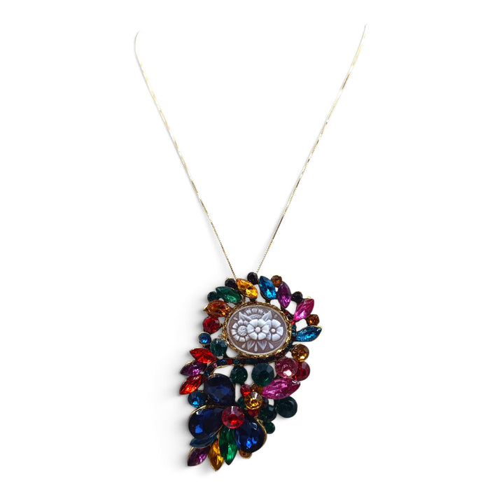 Ciondolo spilla Fiori di Cammeo e Cristalli Swarovski