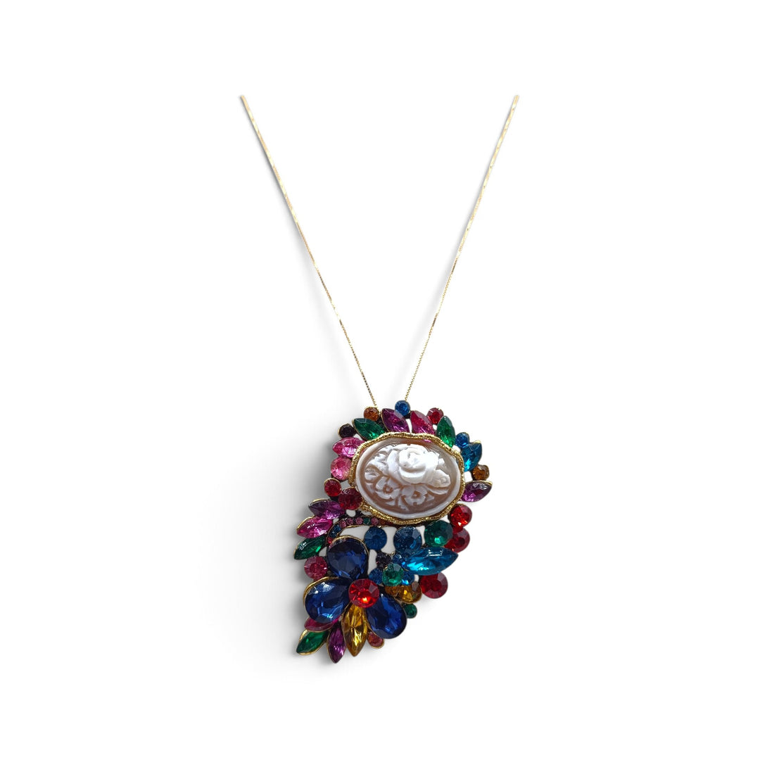 Ciondolo spilla Fiori di Cammeo e Cristalli Swarovski