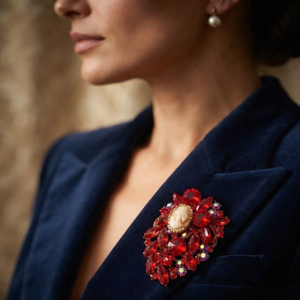 Ciondolo spilla Dama di Cammeo e Cristalli Swarovski
