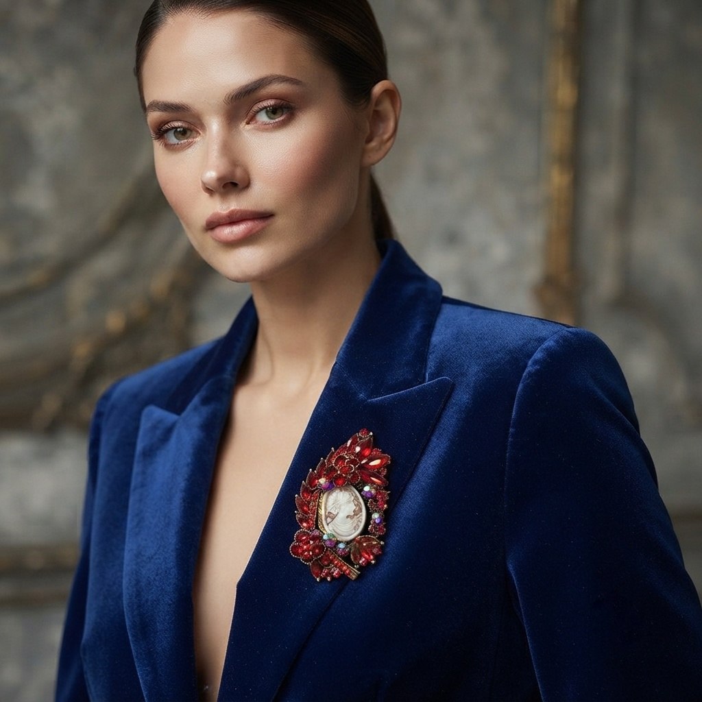 Ciondolo spilla Dama di Cammeo e Cristalli Swarovski
