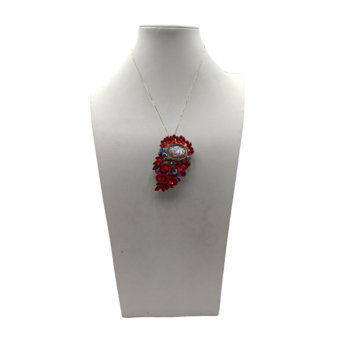 Ciondolo spilla Fiore di Cammeo e Cristalli Swarovski