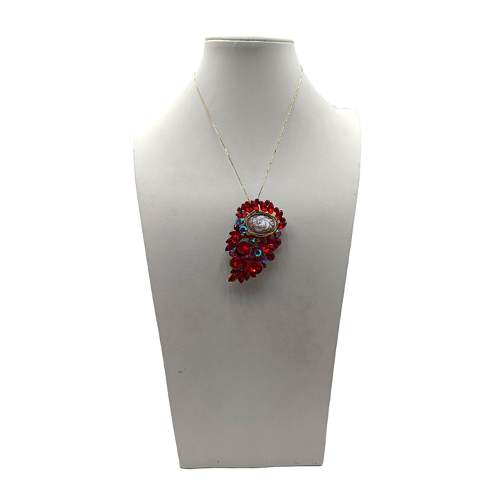 Ciondolo spilla Fiore di Cammeo e Cristalli Swarovski