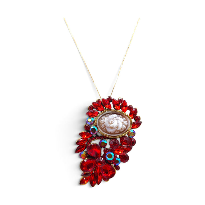 Ciondolo spilla Fiore di Cammeo e Cristalli Swarovski