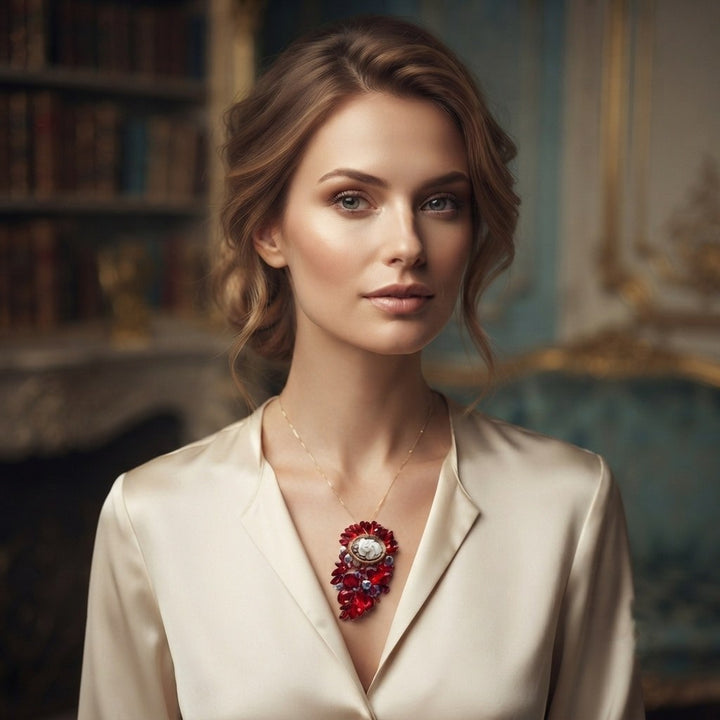 Ciondolo spilla Fiore di Cammeo e Cristalli Swarovski