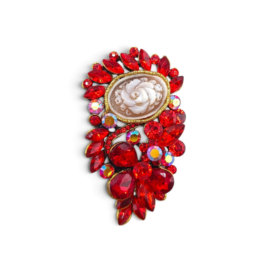 Ciondolo spilla Fiore di Cammeo e Cristalli Swarovski