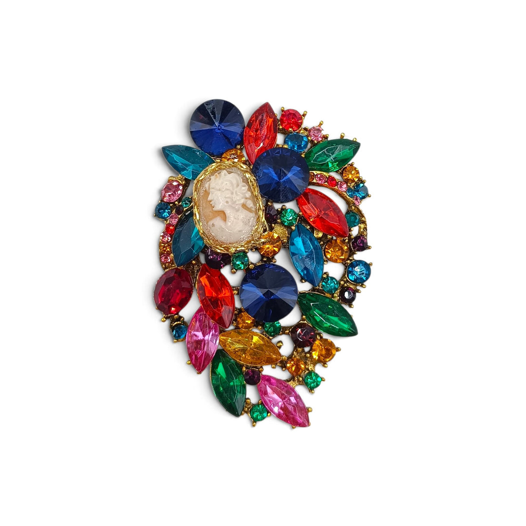 Ciondolo spilla Multicolor Dama di Cammeo e Cristalli Swarovski