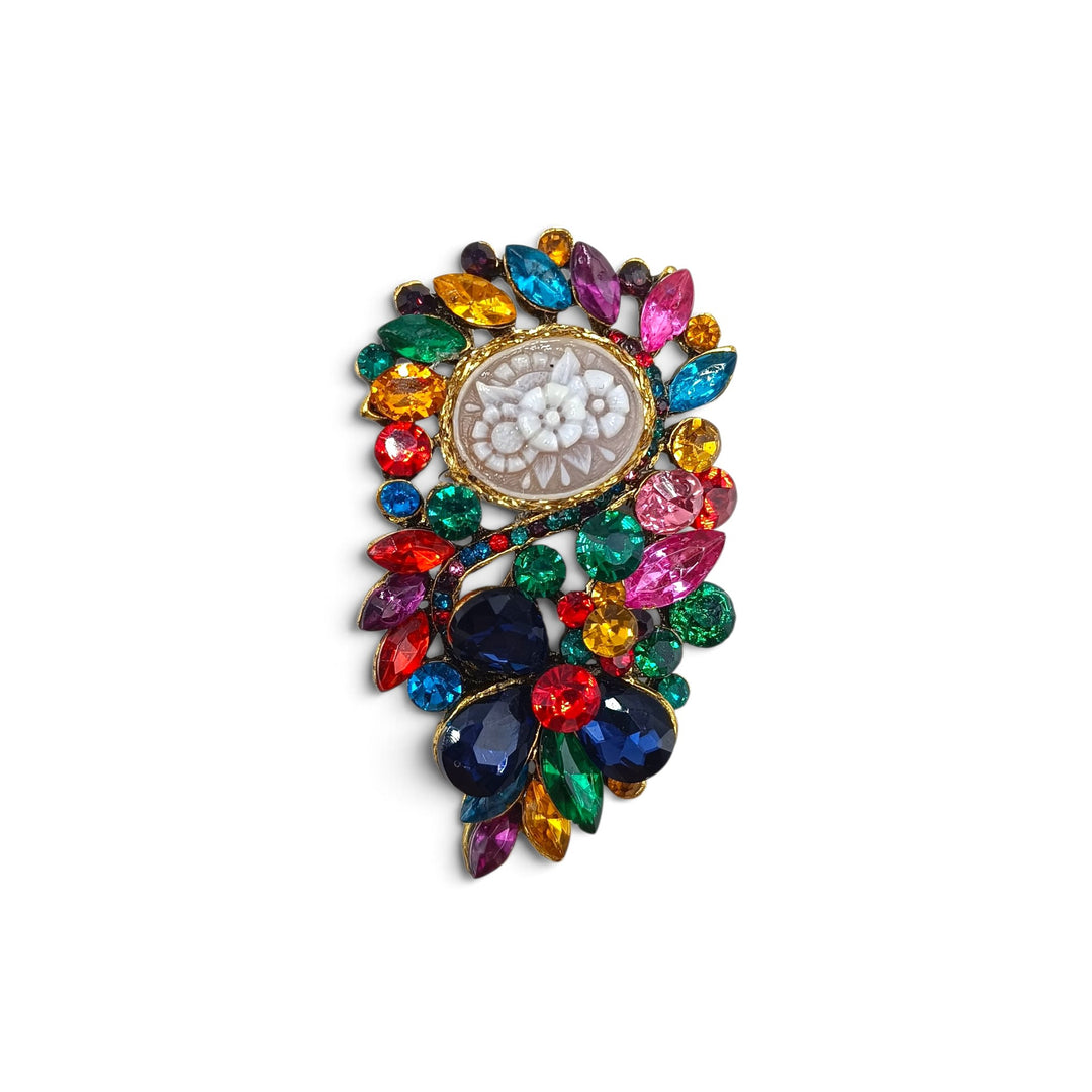 Ciondolo spilla Fiori di Cammeo e Cristalli Swarovski