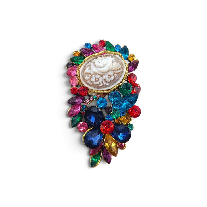 Ciondolo spilla Fiori di Cammeo e Cristalli Swarovski
