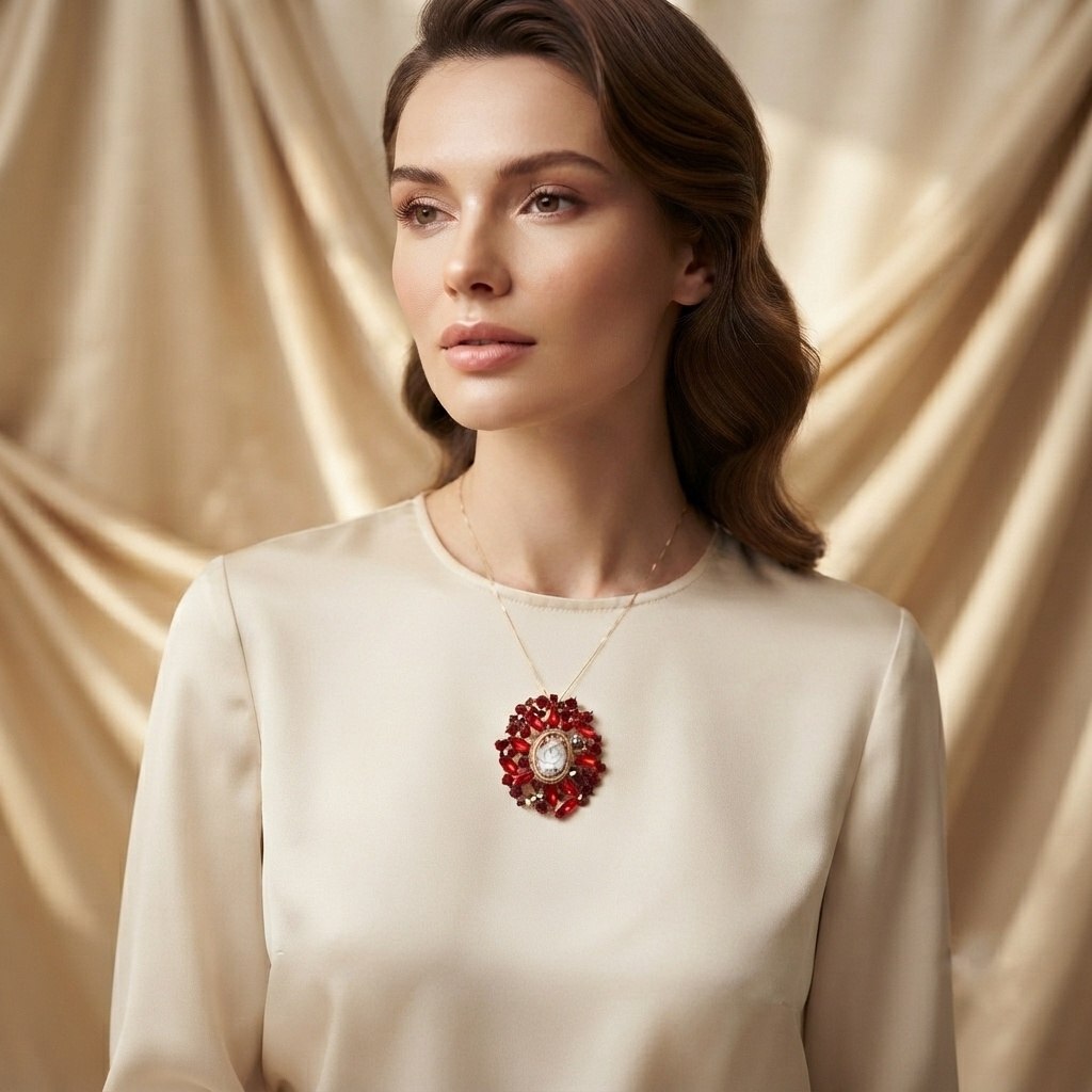 Ciondolo spilla Dama di Cammeo e Cristalli Swarovski