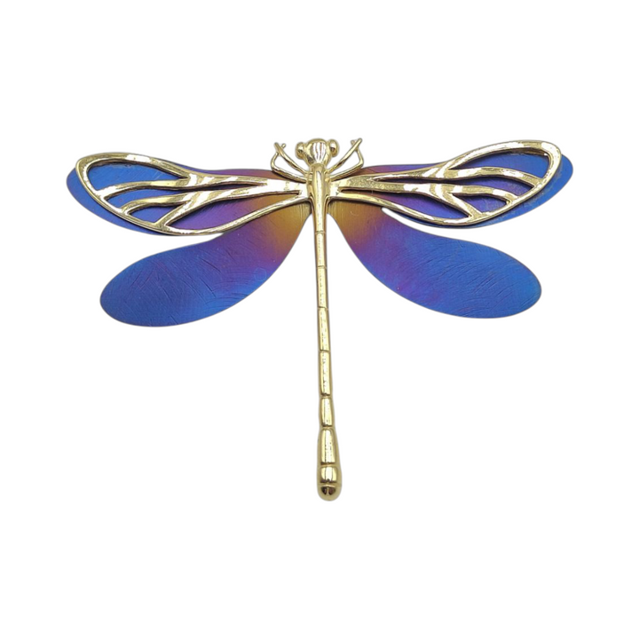 Spilla libellula in titanio montati su argento galvanica oro.