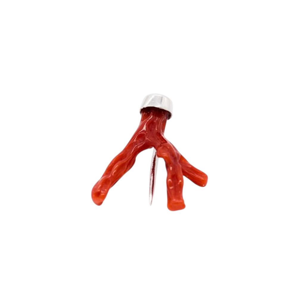 Broche (spilla) Vintage Avec Branche De Corail Rouge Authentique - Fabrication Artisanale, Neuf Sans Emballage