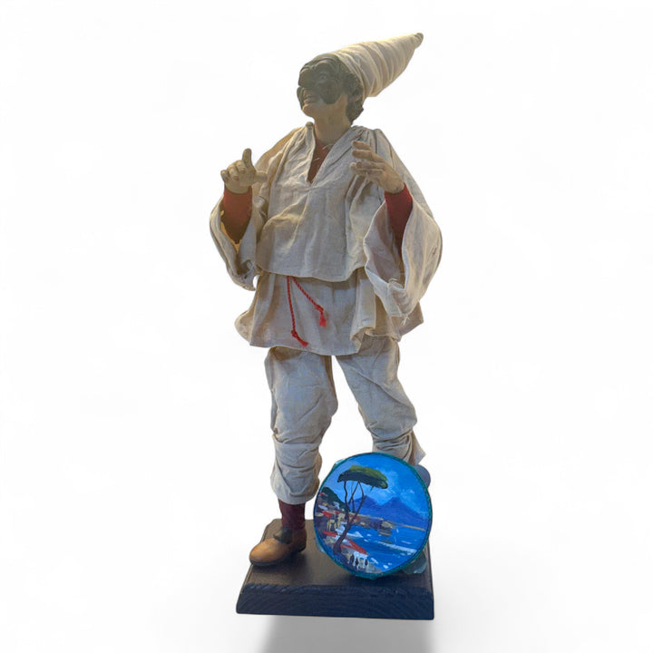 Pulcinella statue in terracotta with glass eyes