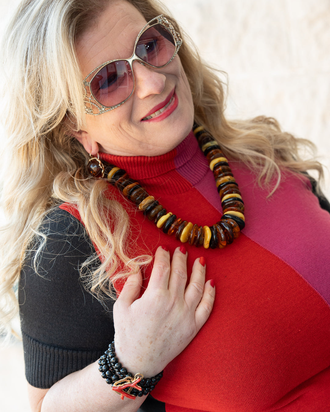 Multicolored "amber rondelle" necklace
