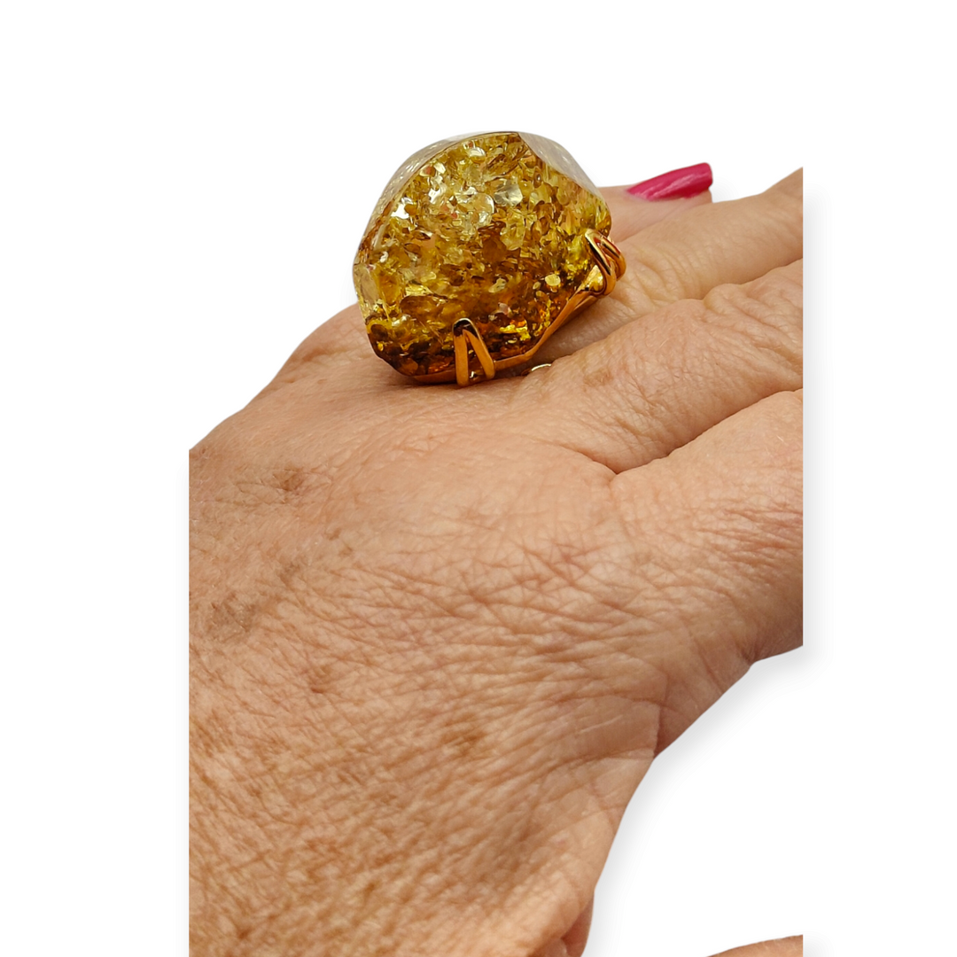 Baltic Sea "lemon amber" ring mounted on silver