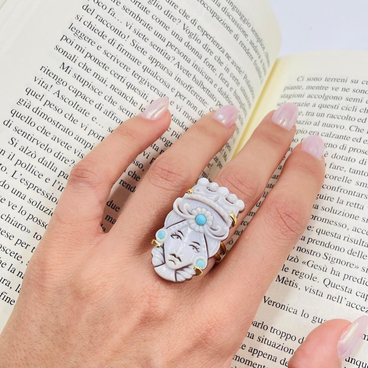 Anello mori siciliani lui e lei in cammeo montato in argento