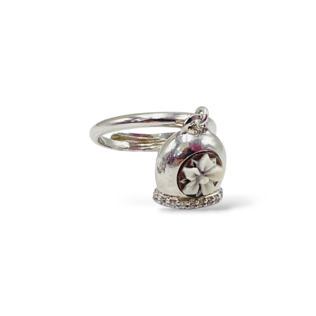 Cameo and silver bell ring