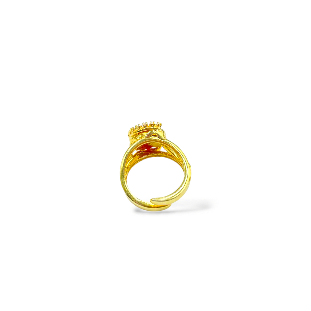 Valentine's Day Gift Idea - Red Coral Stone and Zirconia Ring Mounted on Silver
