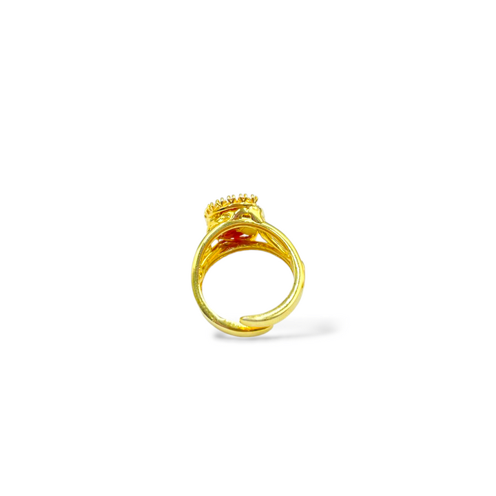 Valentine's Day Gift Idea - Red Coral Stone and Zirconia Ring Mounted on Silver