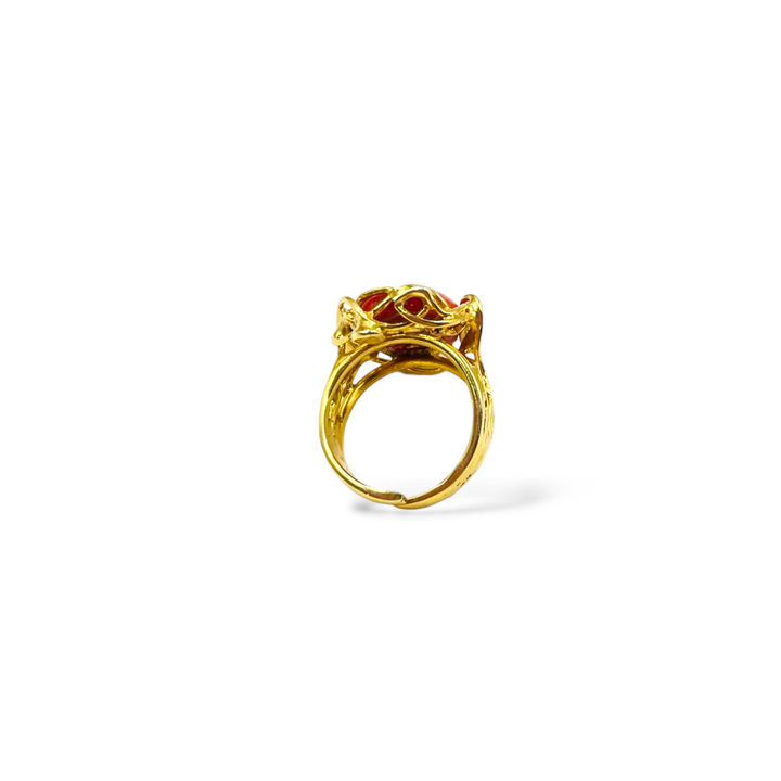 Coral stone ring mounted on silver