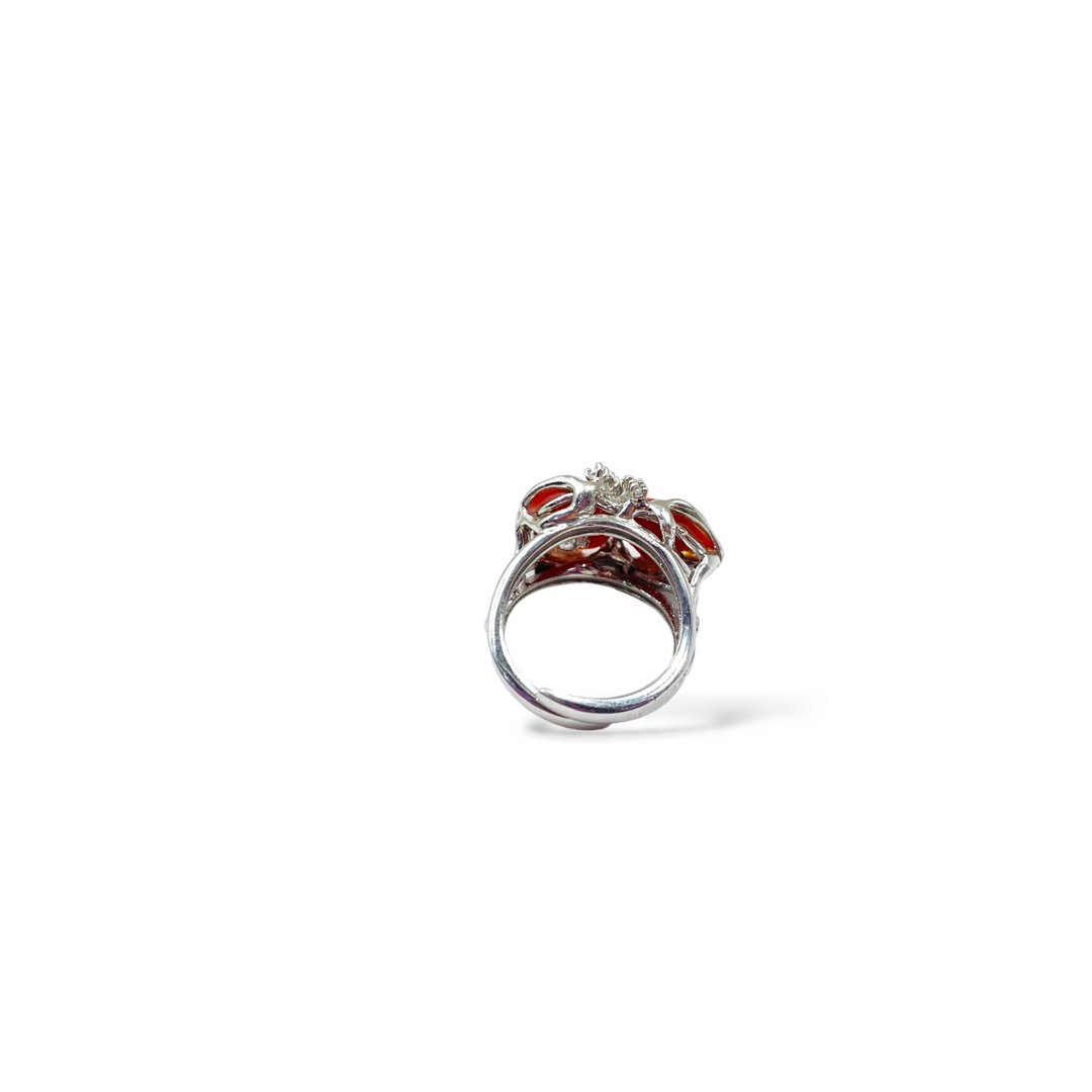 Coral stone ring mounted on silver