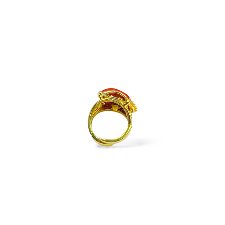 Coral stone ring mounted on silver