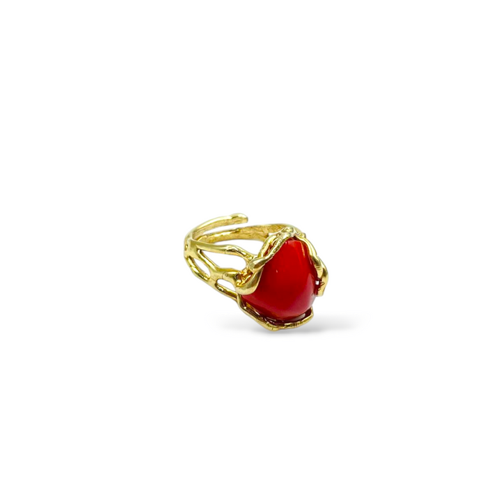 Coral stone ring mounted on silver