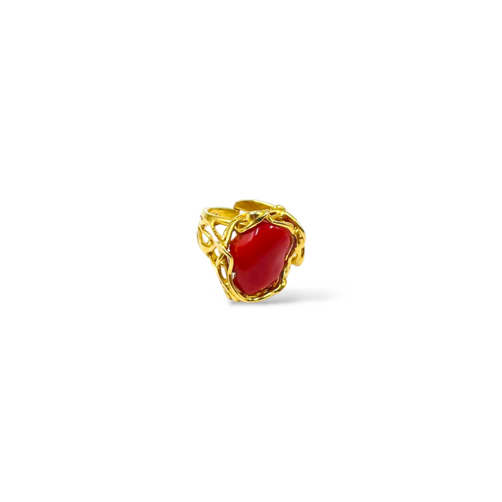 Coral stone ring mounted on silver