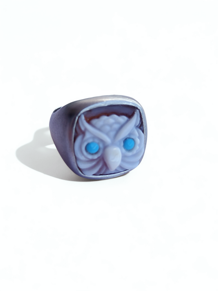 ANELLO "GUFO" IN CAMMEO MONTATO SU ARGENTO