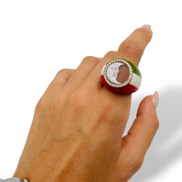 MADE IN ITALY COLLECTION - JUBILEE 2025 - "LUNA" CAMEO RING MOUNTED ON SILVER