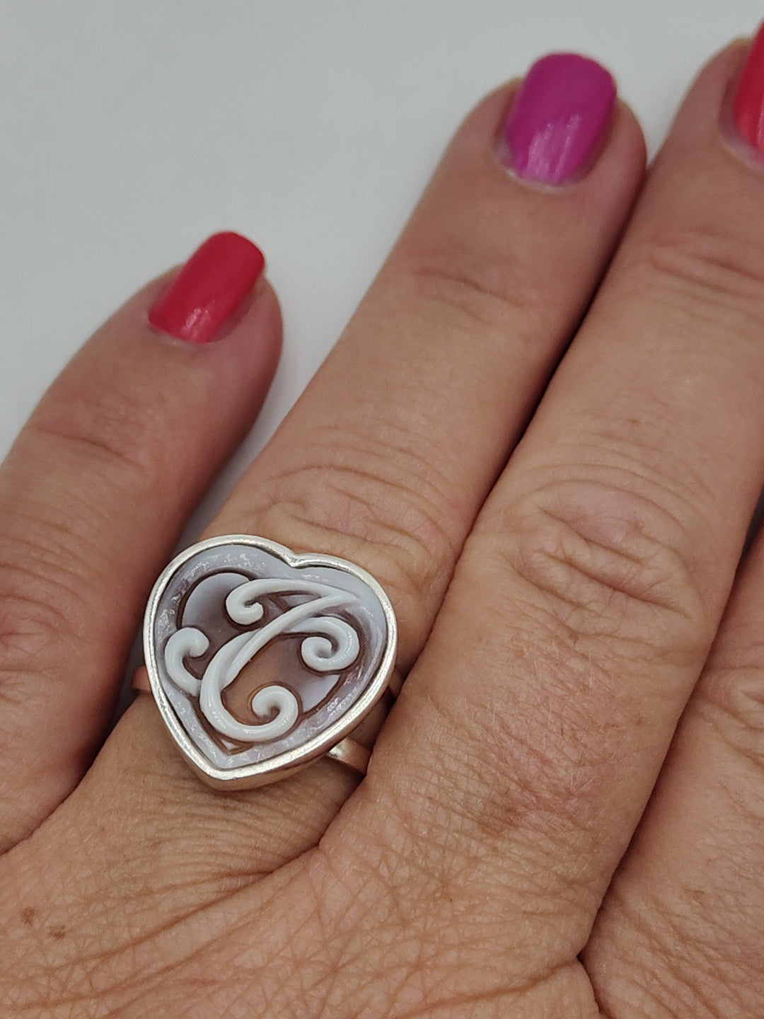 Personalized Letter Ring, Love Intertwining, in Cameo and Silver