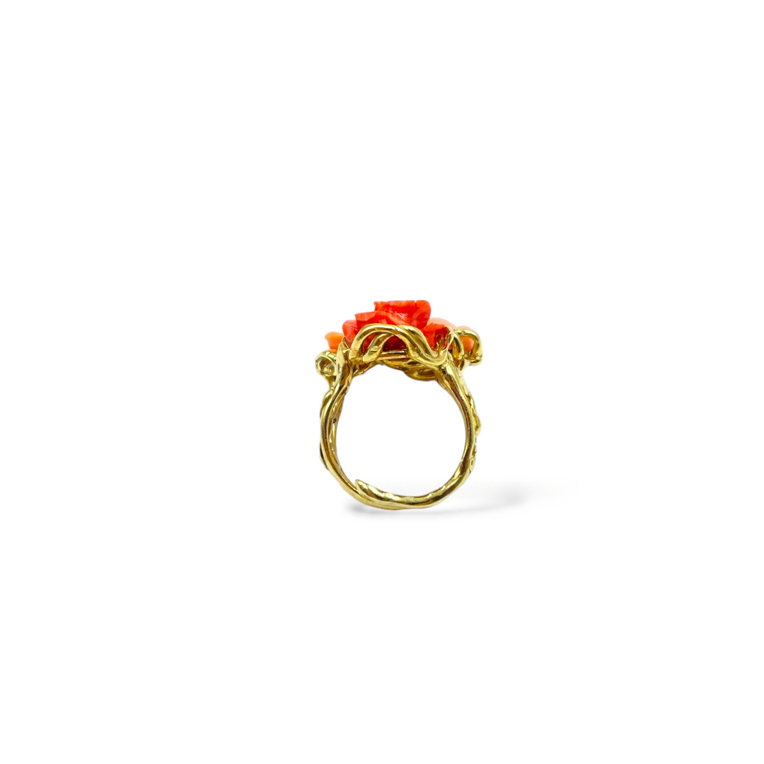 Coral rose tris ring mounted on silver