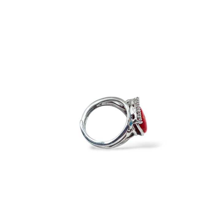 Coral stone ring mounted on silver