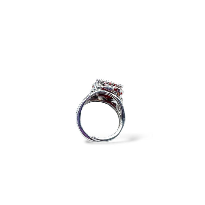 Coral stone ring mounted on silver