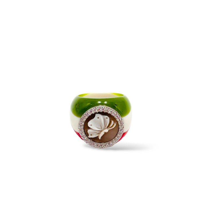 MADE IN ITALY COLLECTION - JUBILEE 2025 - "BUTTERFLY" RING IN CAMEO MOUNTED ON SILVER