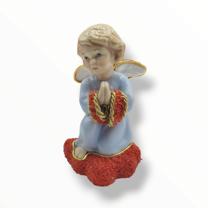 Table angel in Vietri ceramic with red coral
